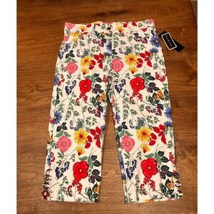 Verve Blues Garden Boutique Floral Cropped Pants White Multicolor Size 14 NEW